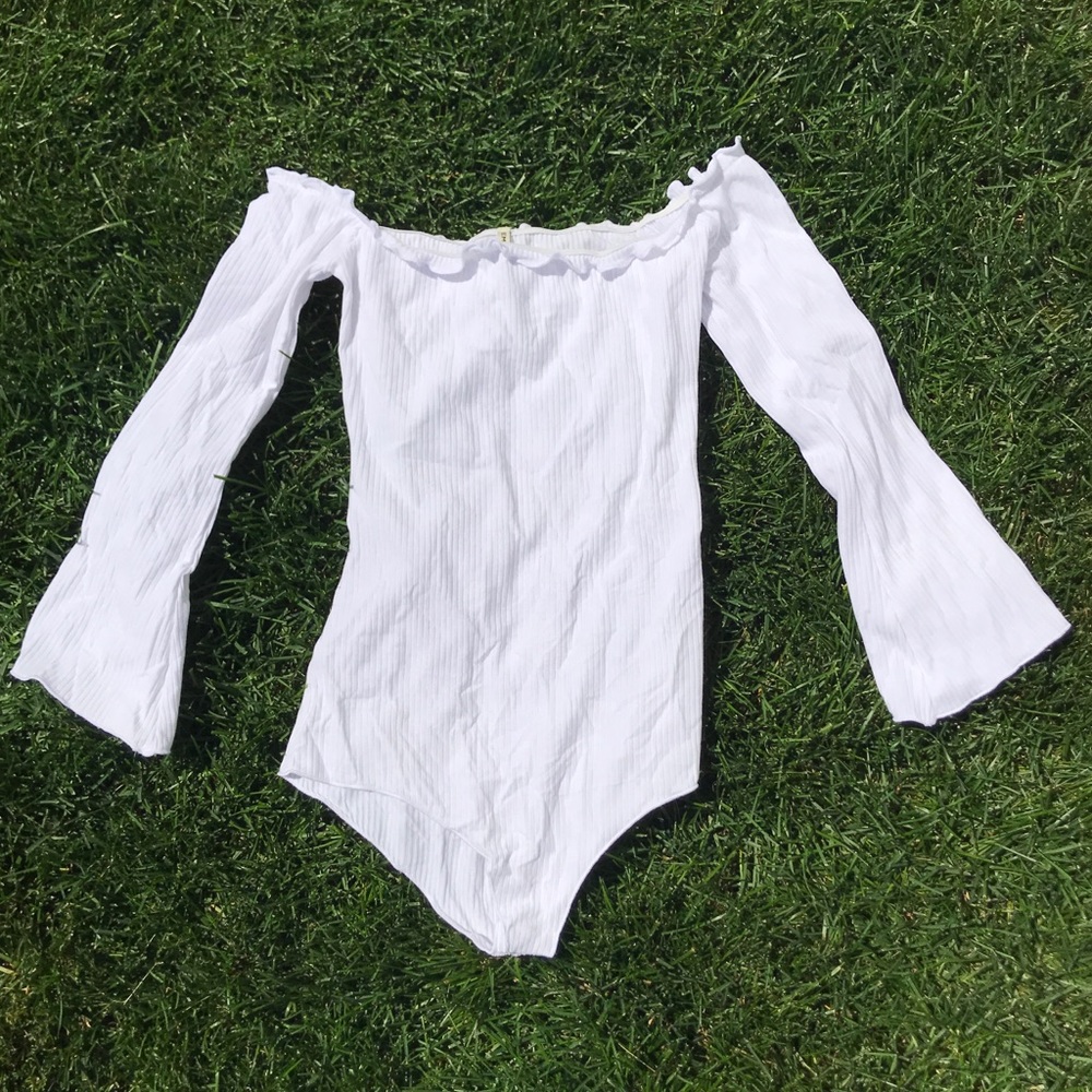 Off the shoulder white bodysuit